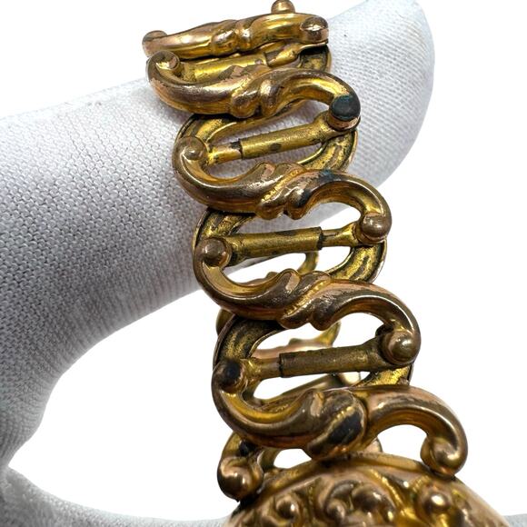 Antique 1905 Minerva Gold Filled Stretch Bracelet Engraved Monogram 27.9g Read - Picture 5 of 13